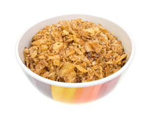 Colorful bowl of deep fried onions