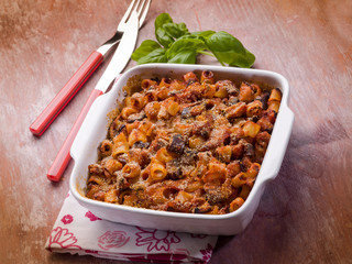 oven pasta with tomato sauce and eggplants
