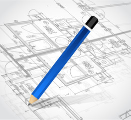 drawing pencil and blueprints. illustration design