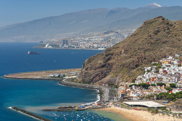 Naklejka na ściany i meble Panorama of beach Las Teresitas, Tenerife, Canary Islands, Spain