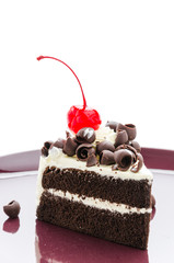 Black forest cake isolated on white background