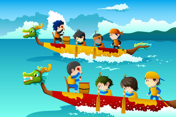Obraz na płótnie Canvas Kids in a boat race