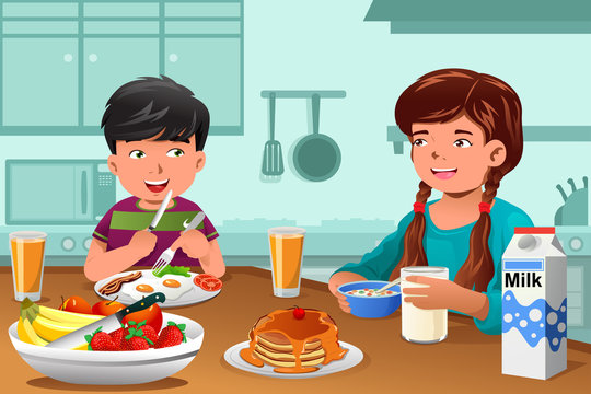 Cartoon Kids Eating Breakfast Images – Browse 3,965 Stock Photos, Vectors,  and Video | Adobe Stock