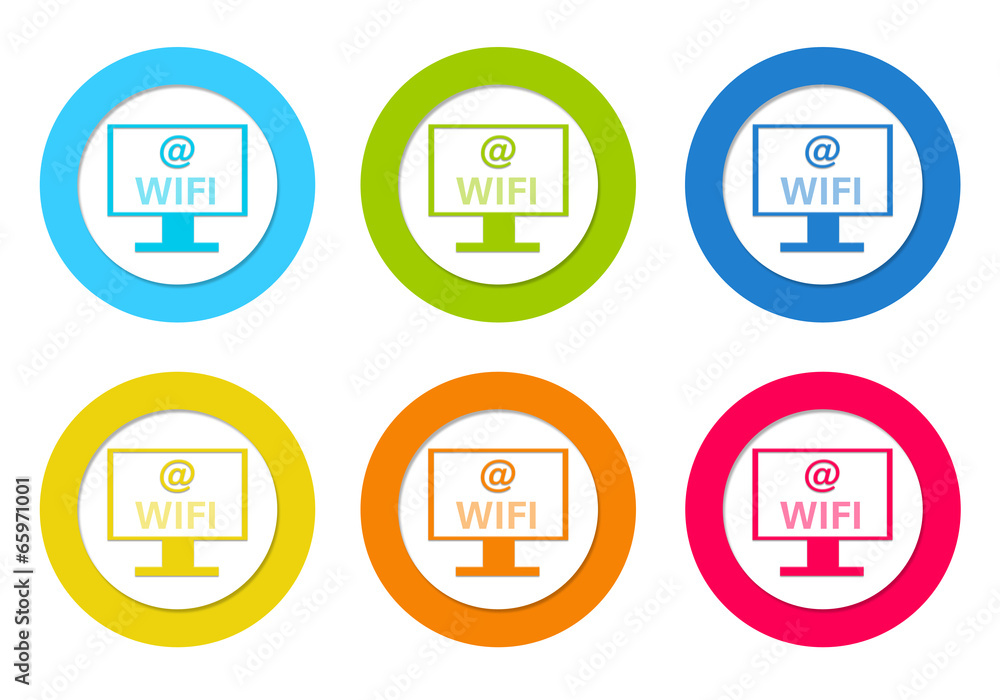 Poster colorful rounded icons with computer and wifi symbol
