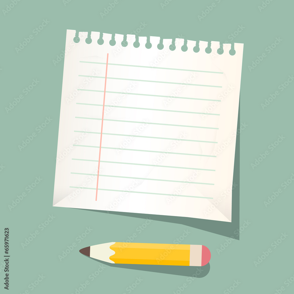 Poster retro vector empty white paper sheet with pencil