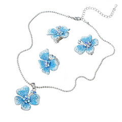 blue gems pendant and ear rings isolated on white