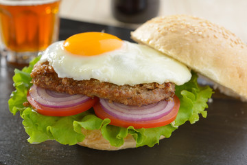 Hamburger with fried egg