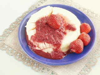 pudding with strawberries pulp as dessert