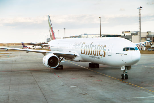 Boeing 777-300 Emirates on the airport, Prague