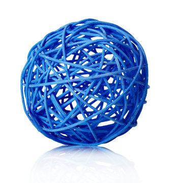 blue ball of yarn on the white background