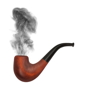 Fototapeta smoking pipe with gray smoke on the white background