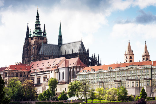 Spring Prague Castle and The Cathedral of St Vitus, Prague, Czec