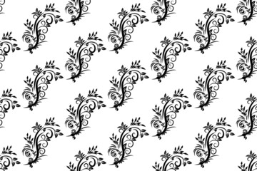 Seamless vintage pattern on a white background of black curls