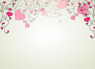 Hearts and swirls on on a light background