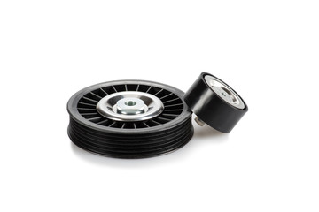 Naklejka premium Two cars alternator belt pulleys isolated on white