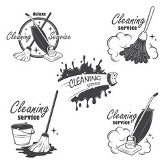 Set of cleaning service emblems, labels and designed elements. - 65981449