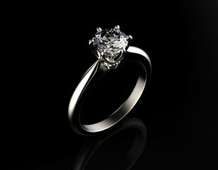 Golden Engagement  Ring with Diamond. Jewelry background