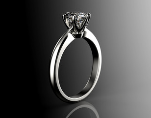Golden Engagement  Ring with Diamond. Jewelry background