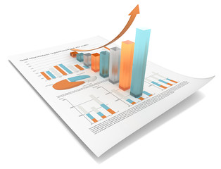Growth.Multi Color edition.Financial doc,3d graph.Frosted glass