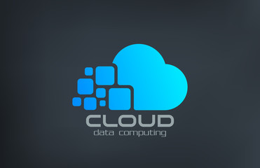 Cloud computing technology vector logo design template