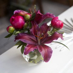 Red 4 Petal Lily in a Vase from Above