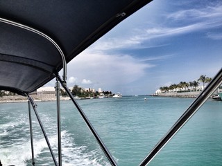 Caribbean sea from inside water boat