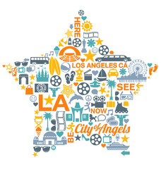 Fototapeta na wymiar Los Angeles California icons symbols landmarks