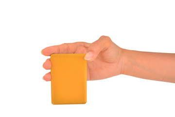 yellow card in a woman hand