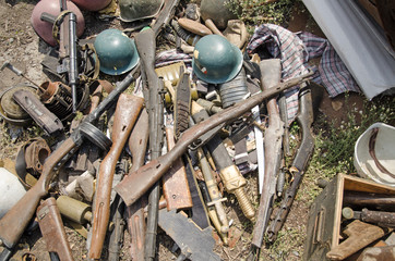 Pile of old weapons from World War II