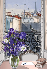offenes Fenster über den Dächern von Paris