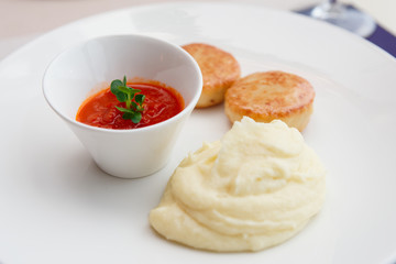 Lightly seared cutlets and potato mash