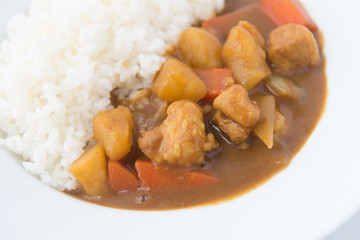 Japanese Curry with rice isolated close up