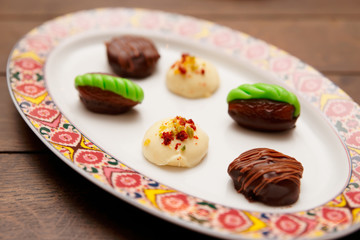 Candies in oriental style plate