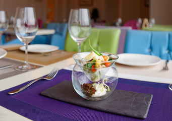 Russian salad in creative serving