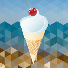 cherry and whipped cream on abstract background beach