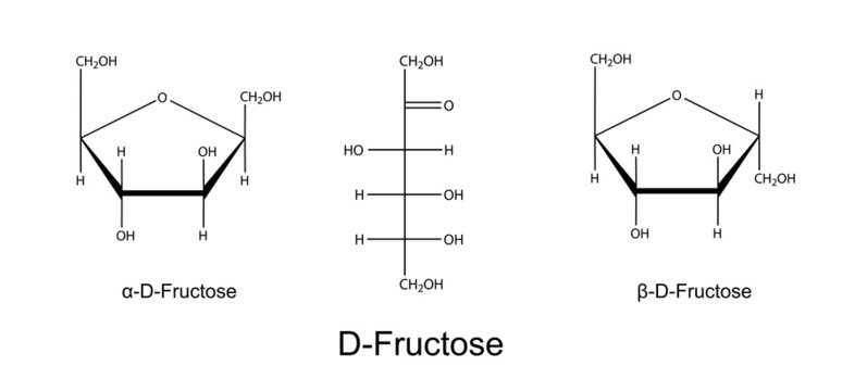 Structural chemical formulas of fructose (D-fructose)