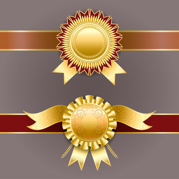 Best quality emblem. Vector champion medals. Set of gold and red