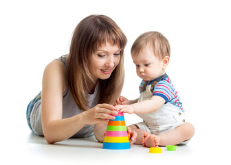 baby boy and mother play together