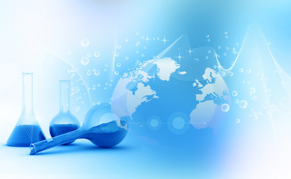 Digital earth with Chemical flask.