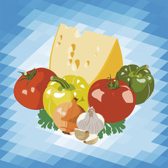cheese and vegetables on abstract background