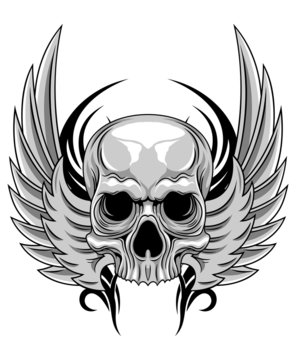 gray skull with wings