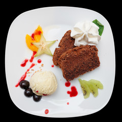 Dessert on restaurant table, isolated