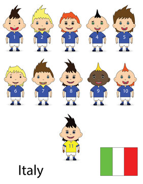 Italy football team on a white background. Raster