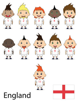 England football team on a white background. Raster