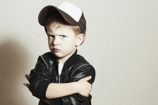Little boy.Hip-Hop Style.fashion children.Young Serious Child