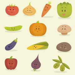 funny cartoon vegetables vector illustration, flat style