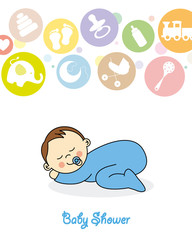 Baby boy arrival announcement card. baby sleeping