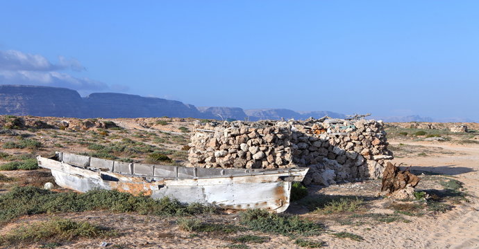 Traditional fishing boat huri on Socotra Island