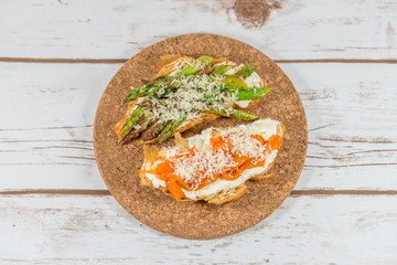 Croissants with asparagus, roasted peppers and cream cheese
