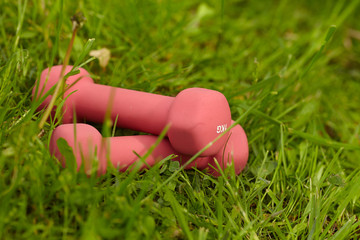 dumbells on the grass